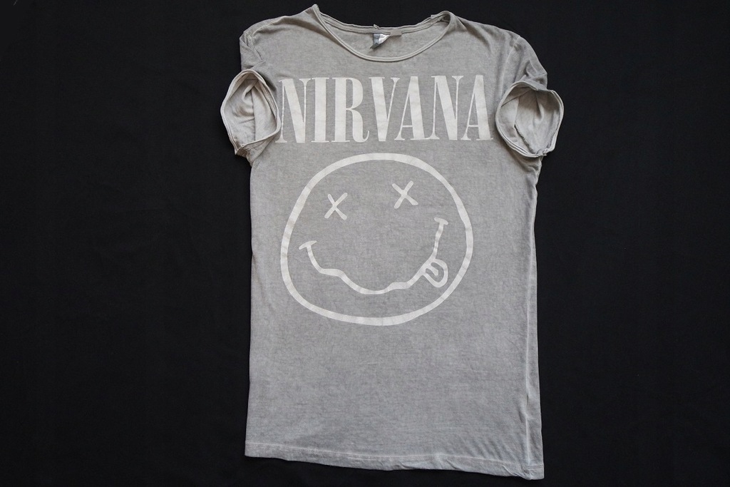 H&M NIRVANA koszulka szara t-shirt nadruk____M