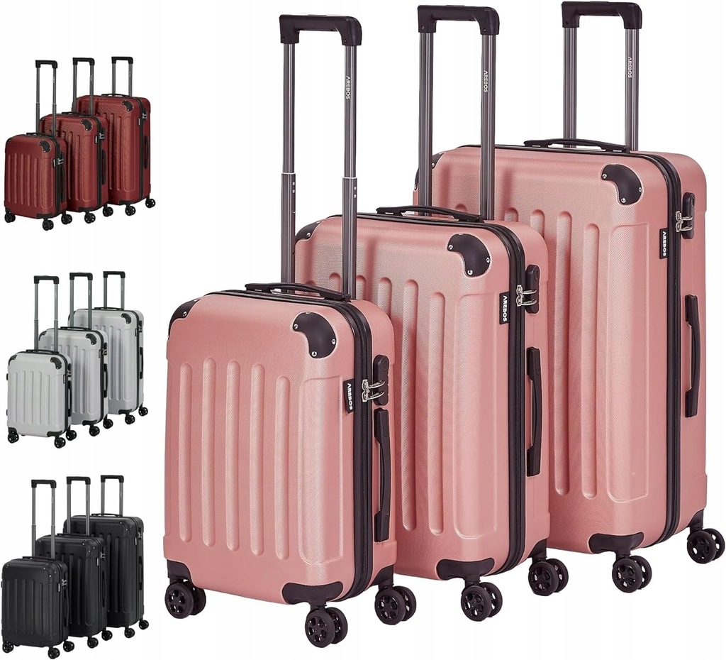 Arebos Zestaw 3 walizek podróżnych° Rożowe złoto walizki na kółkach 360