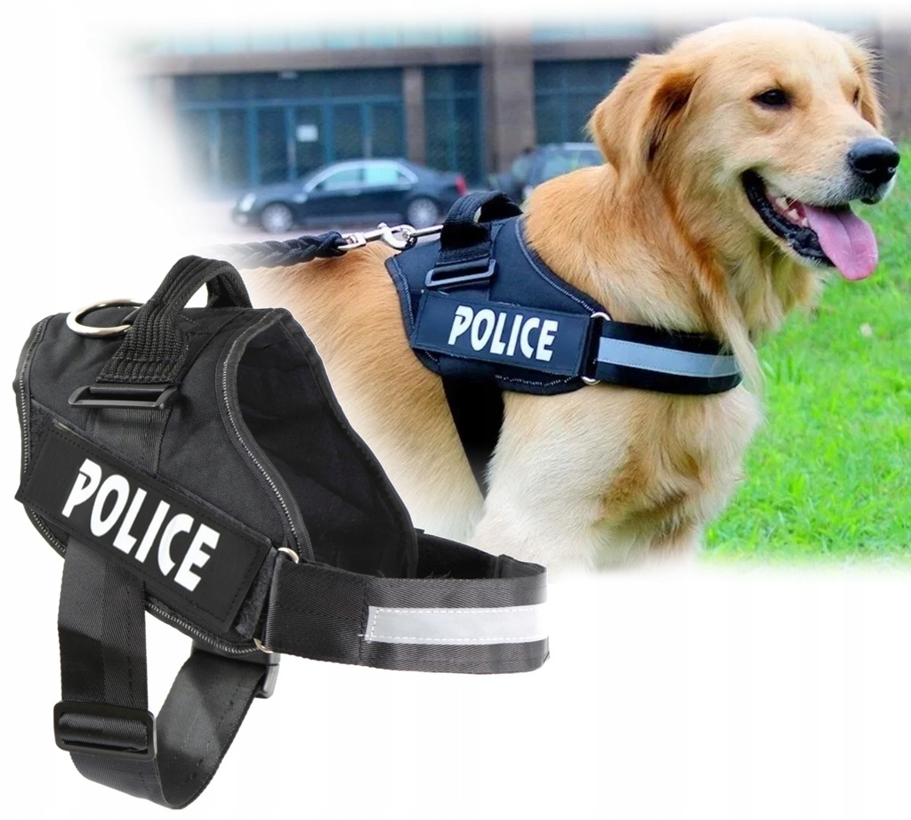 MOCNE SZELKI DLA DUŻEGO PSA XL 90cm ODBLASK POLICE
