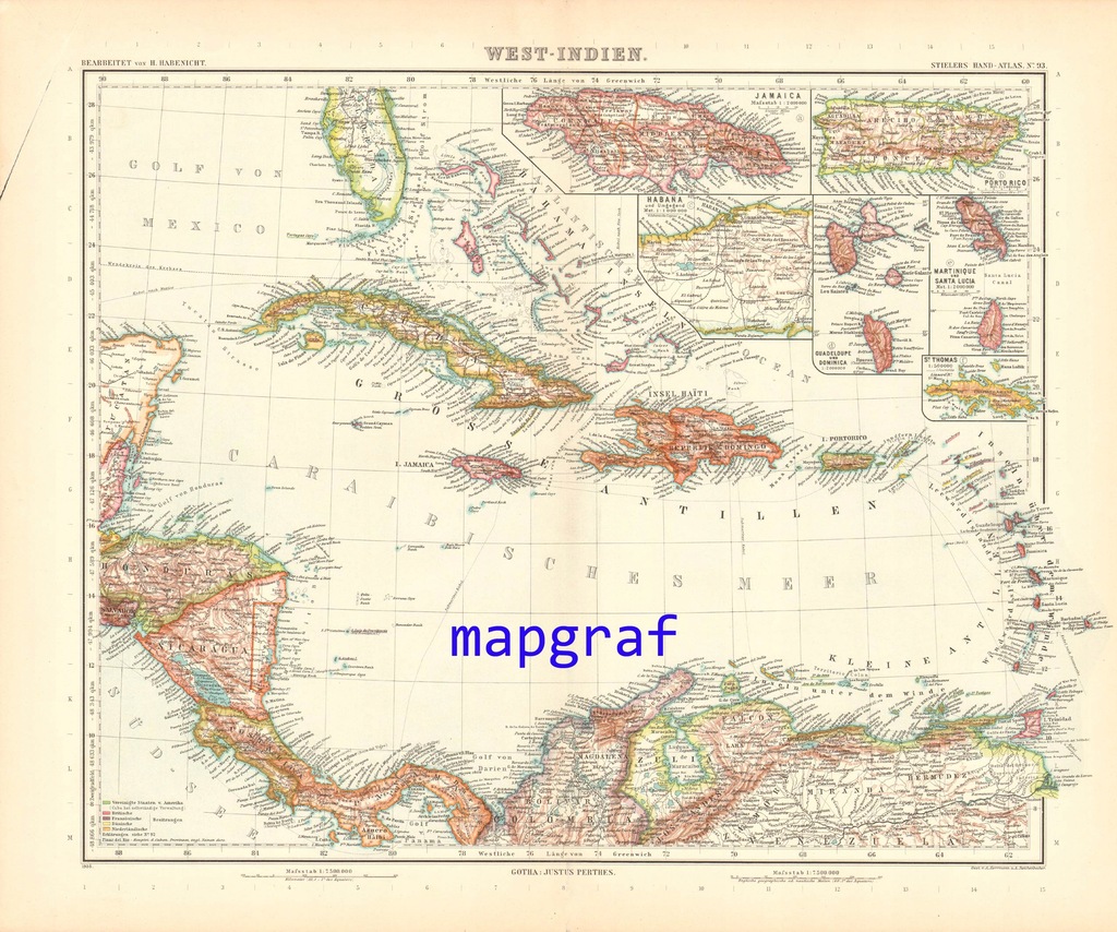 KUBA JAMAIKA HAITI ANTYLE mapa z 1906 roku 93