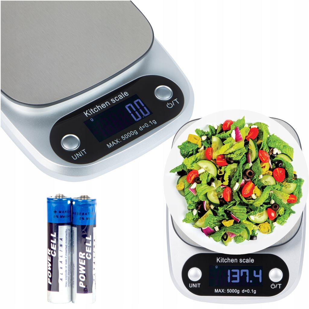 ELEKTRONICZNA WAGA KUCHENNA JUBILERSKA DO 5KG 0,1G STAL NIERDZEWNA LCD