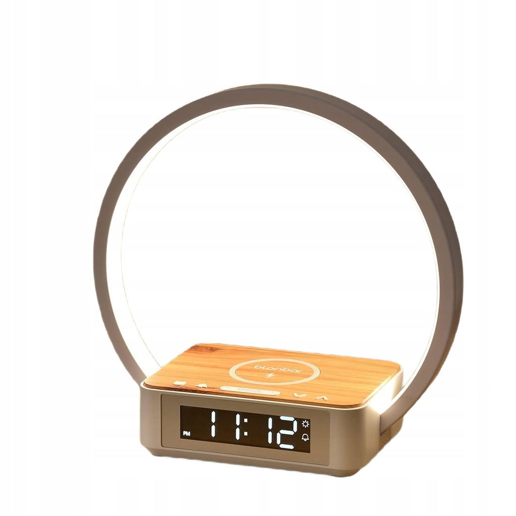 Blonbar Lampka nocna LED Budzik Qi bezprzewodowa ładowarka 10 W
