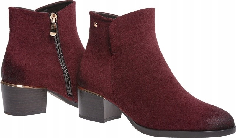 KLASYCZNE BOTKI DAMSKIE ZAMSZOWE NA KLOCKU burgund 41
