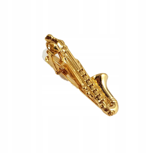 Elegancka spinka do krawata złota 6 cm saksofon