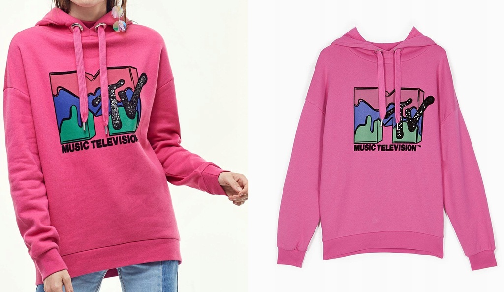 *_STRADIVARIUS RÓŻOWA BLUZA Z KAPTUREM MTV NEON_*