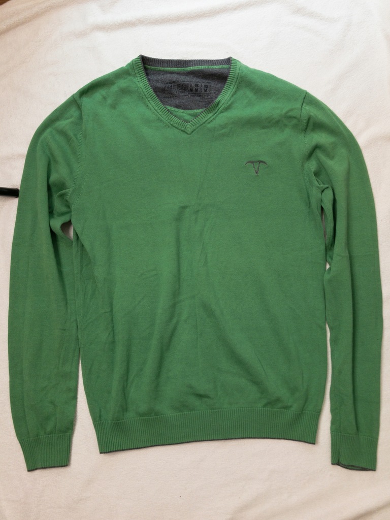 Zielony sweter M Esprit w serek dekolt bawełniany