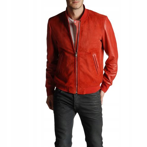 DISEL LINSKA Black Gold Leather Bomber in Red r52