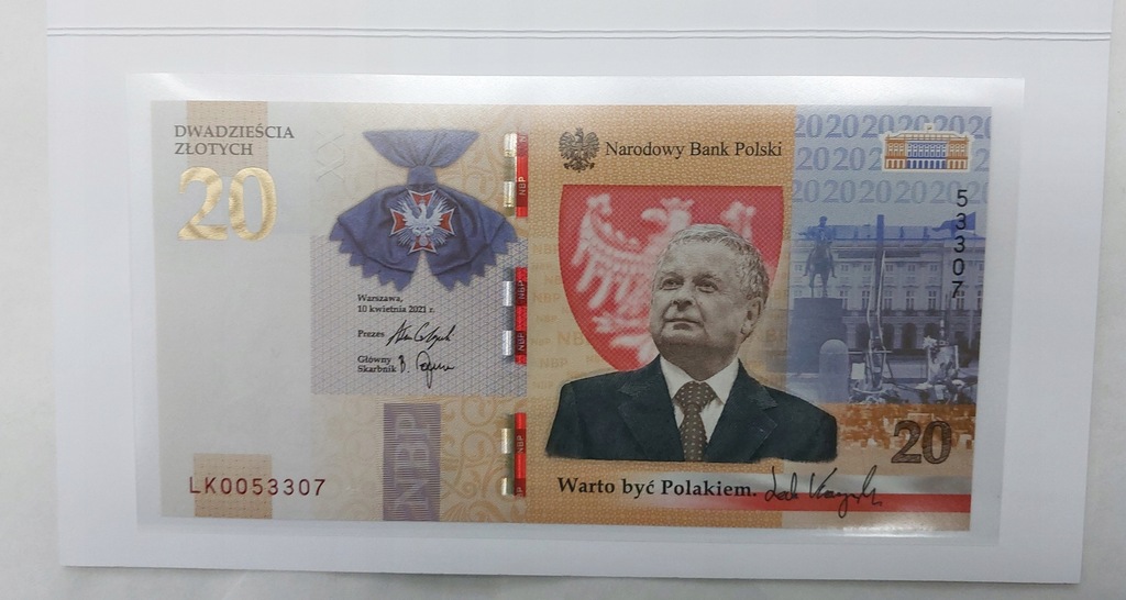 banknot - 20 złotych - LECH KACZYŃSKI - Warto Być Polakiem - 2021 / UNC