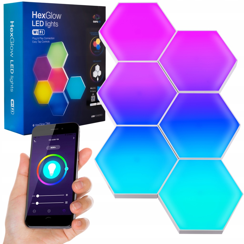 Купить Модульная светодиодная шестигранная лампа RGB Touch WiFi night ...