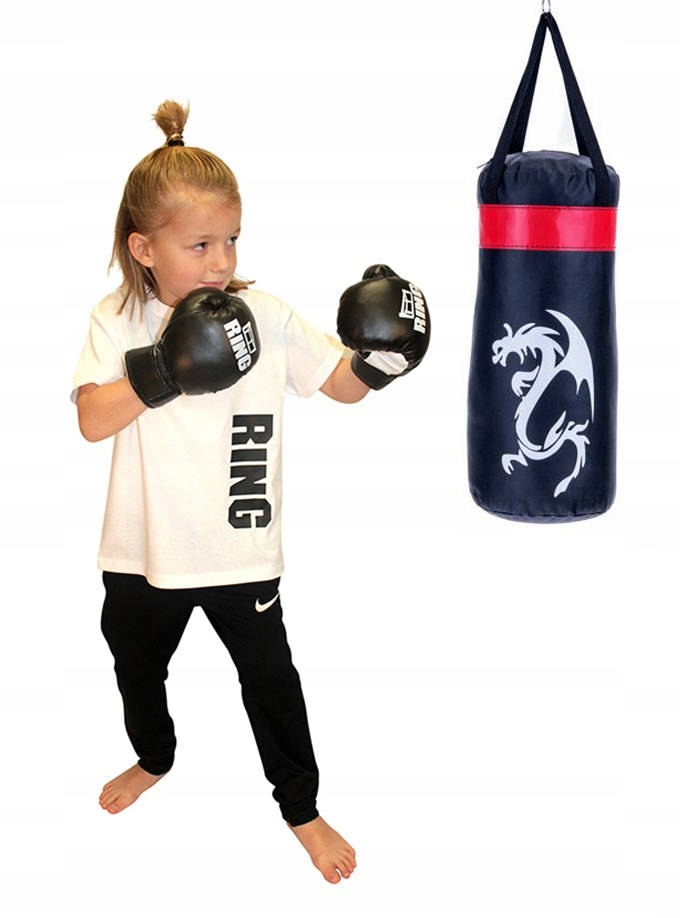 Zestaw bokserski dla dzieci: worek 50 cm czarny +
