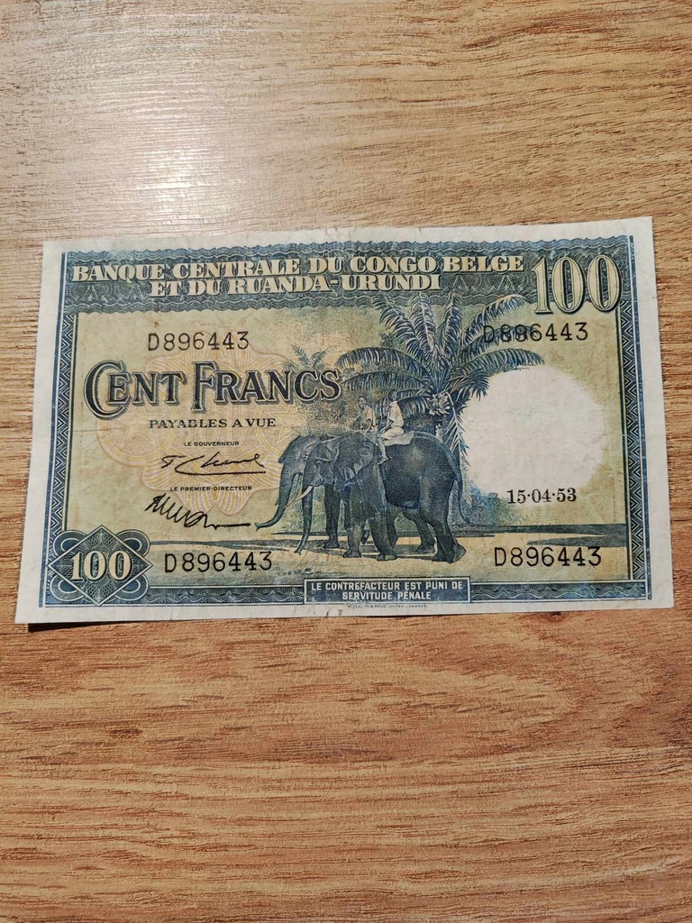 Kongo Belgijskie - 100 Franków - 1953 - stan bardzo dobry