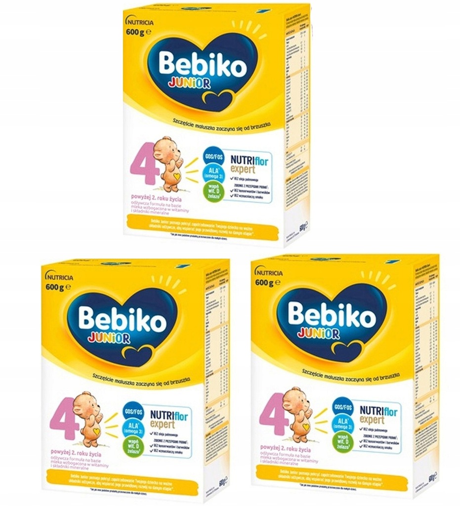 BEBIKO JUNIOR 4 MLEKO MODYFIKOWANE 24M+ 3 X 600 G