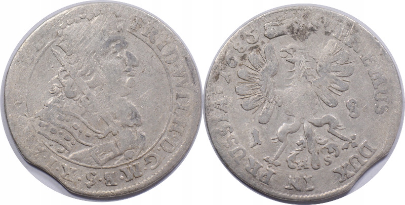 44EP. PRUSY FRYDERYK WILHELM ORT - 18 GROSZY 1685 HS