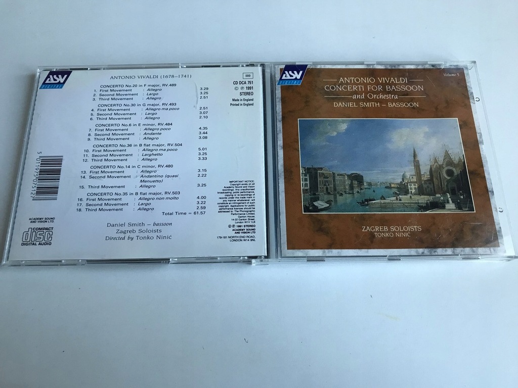 CD Vivaldi Concerti for Bassoon Daniel Smith Zagreb STAN 5+/6