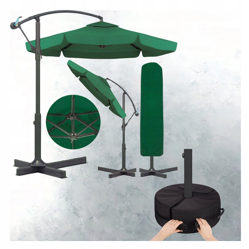 ZESTAW Parasol ogrodowy zielony 350x250 oraz obciążenie do parasola 48x15