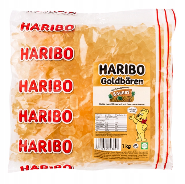 ŻELKI HARIBO GOLDBAEREN ZŁOTE MISIE ANANAS XXL 1 Kg