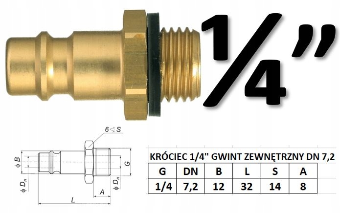 KRÓCIEC 1/4 GZ WTYK KOŃCÓWKA DO SZYBKOZŁĄCZA DN7,2