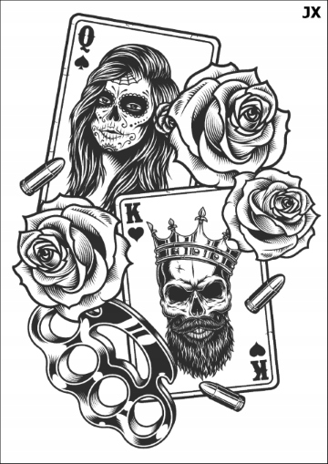 PK16JX Tatuaż zmywalny KARTY DO GRY poker róże
