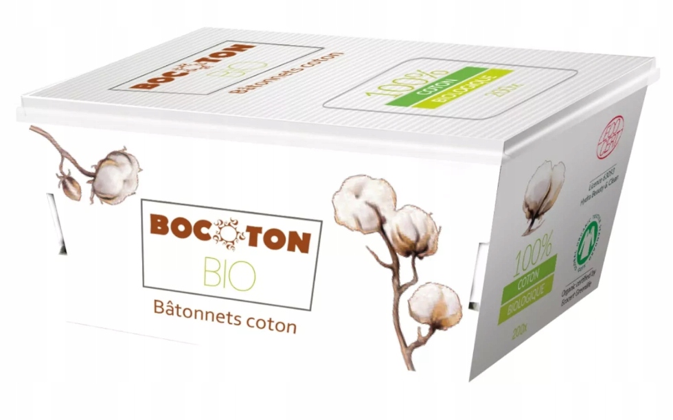 Patyczki kosmetyczne BIO, certyfikowane: ECOCERT, 200 sztuk Bocoton