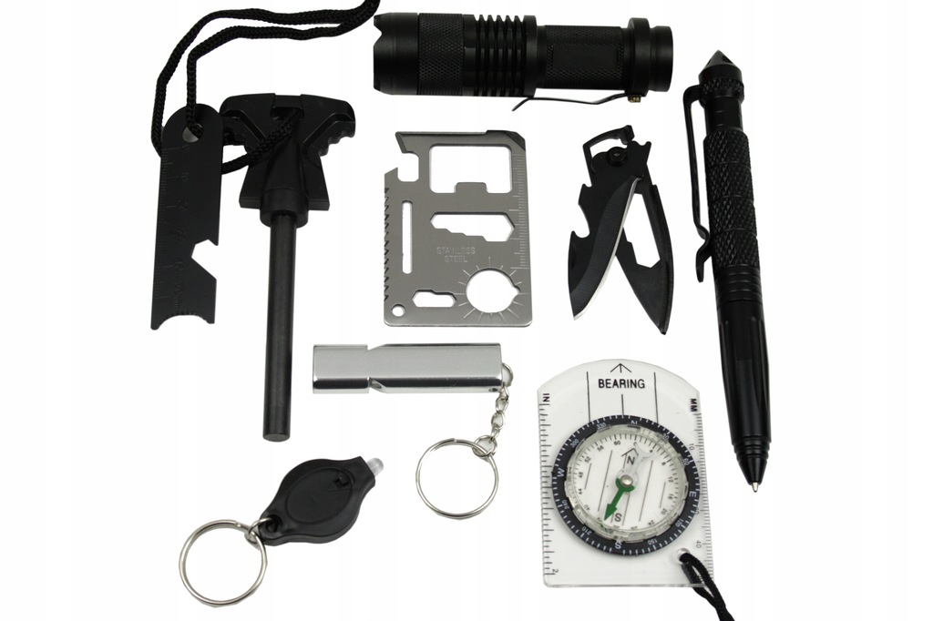 ZESTAW PRZEŻYCIA SURVIVAL-OWY KIT NÓŻ 8W1 SOS ETUI