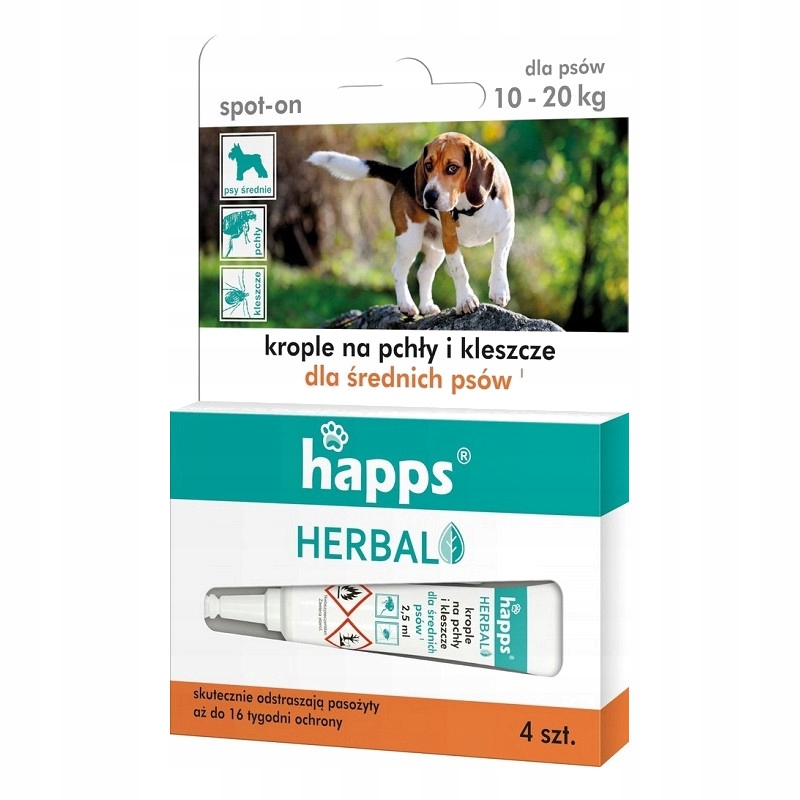 Krople pchły kleszcze HAPPS Herbal psy 10 - 20 kg