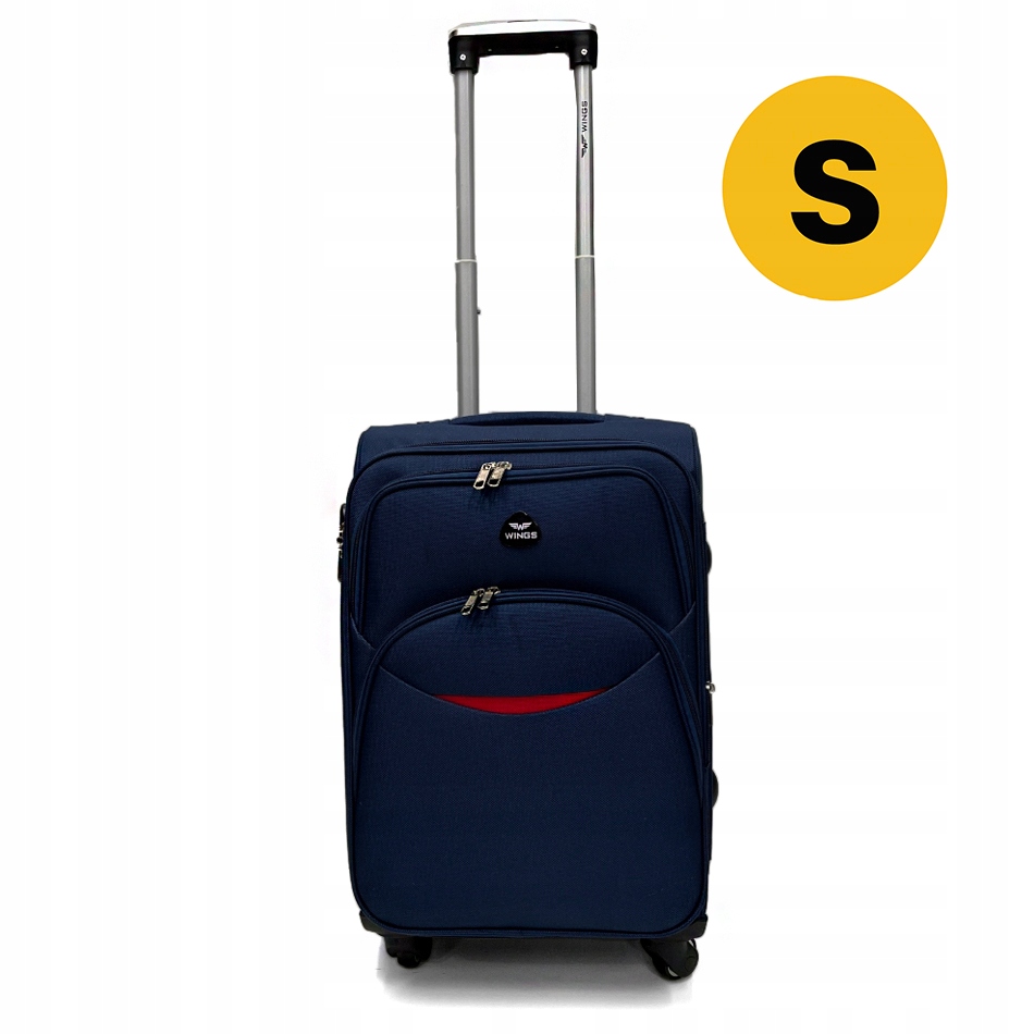 Granatowa mała kabinowa podróżna walizka S bagaż na 4 kółkach materiałowa