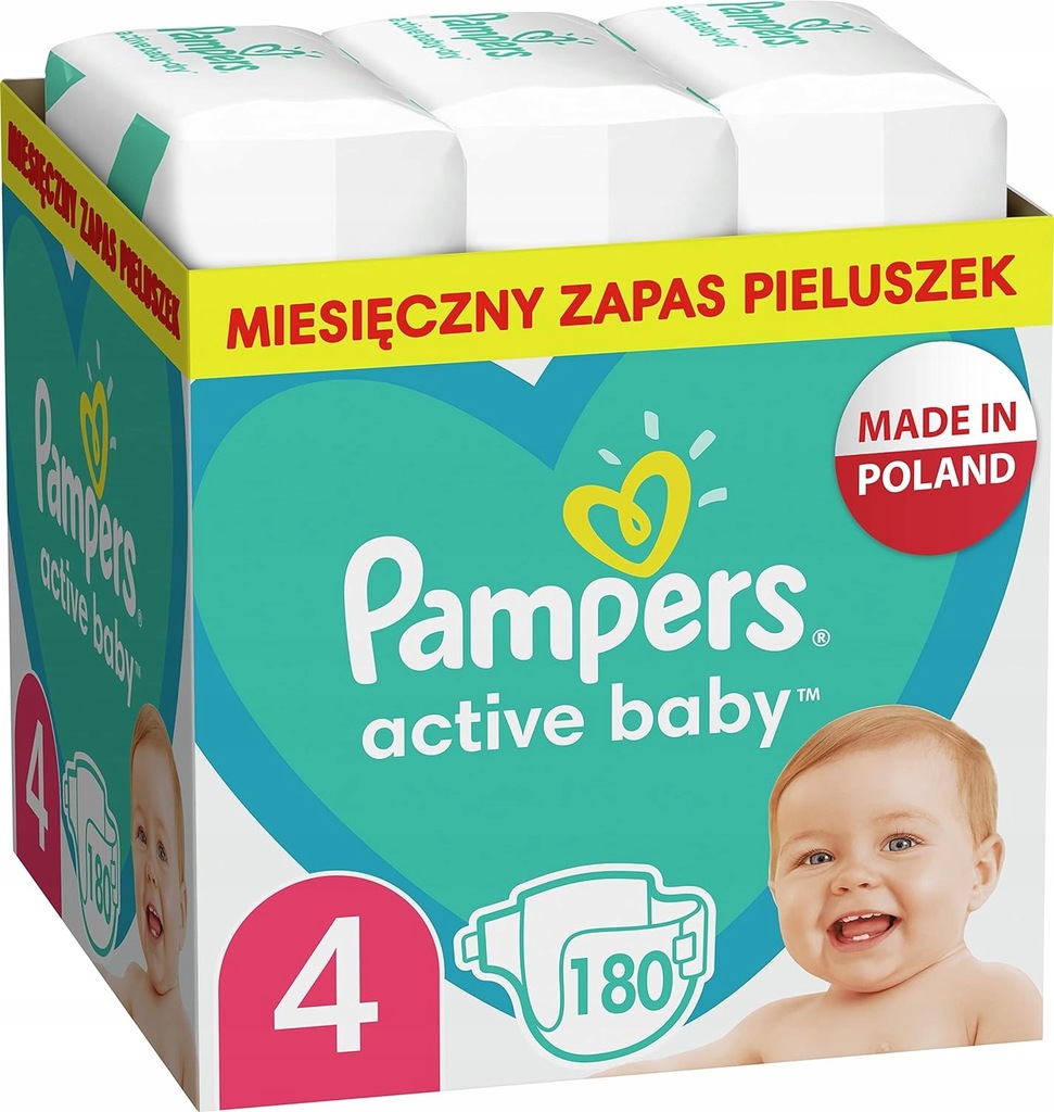 PIELUSZKI DLA NIEMOWLĄT PAMPERS ACTIVE BABY 180szt. Rozmiar 4 180 szt.