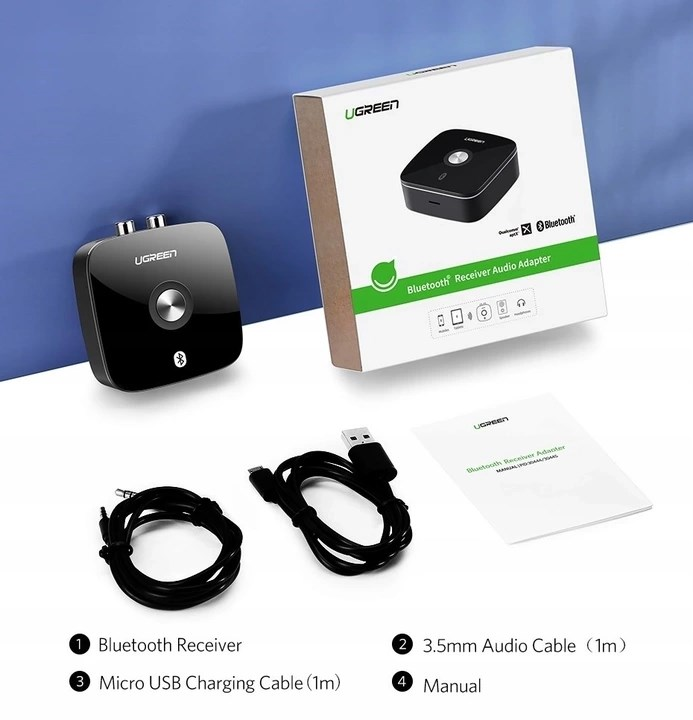 UGREEN ADAPTER BLUETOOTH 5.0 RCA+AUX aptX LL 8605891042 oficjalne