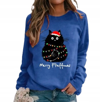 Sweter motyw świąteczny granatowy bluza kot lampki rozmiar M
