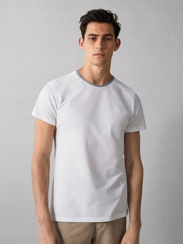 MASSIMO DUTTI klasyczny biały t-shirt logo M