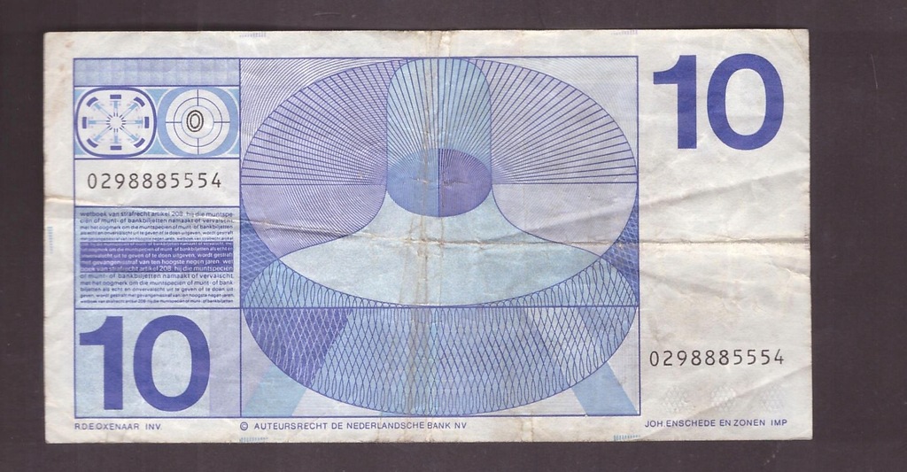 Holandia - banknot - 10 Gulden 1968 rok