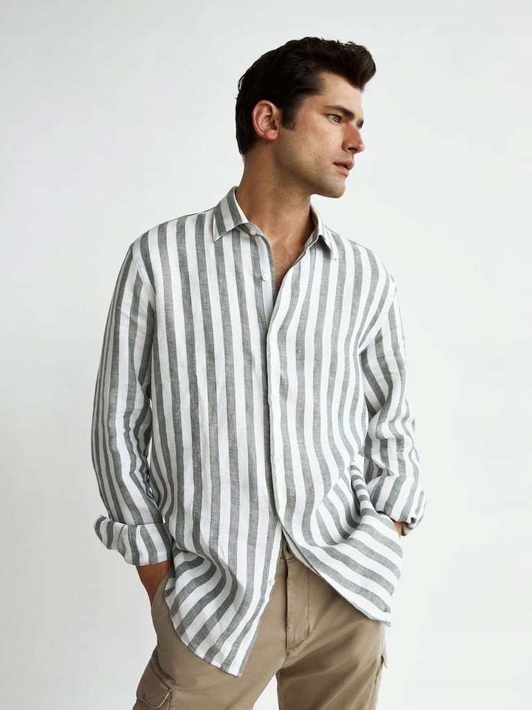 Massimo Dutti KOSZULA MĘSKA 100%LNIANA PASKI M B-1