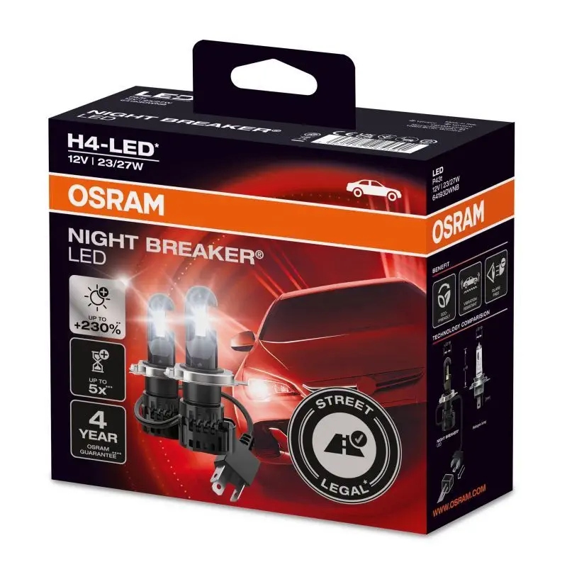 OSRAM NIGHT BREAKER H4 LED Żarówki LED 12V 27/23W 6000K jasne światło +230%