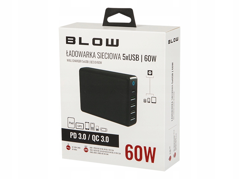 MOCNA ŁADOWARKA 230V BLOW PD QC 60W 5x USB USB-C