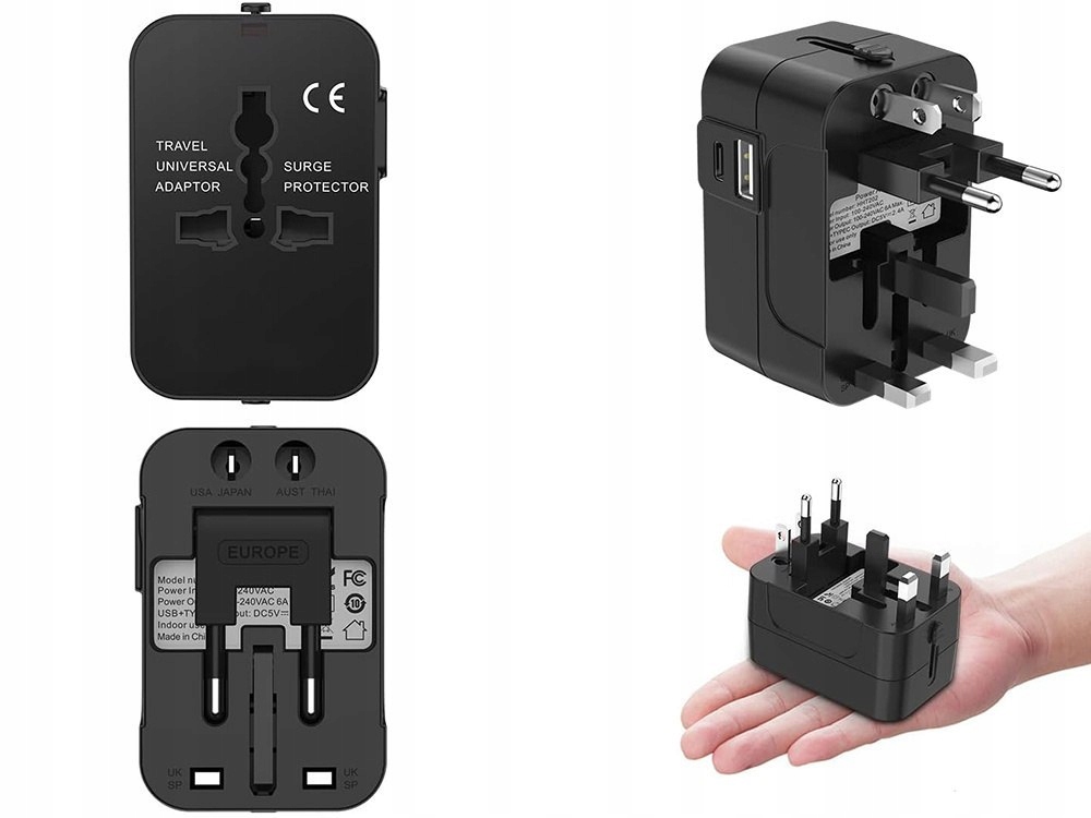 Przejściówka adapter gniazdko wtyczka UK USA EU AUS czarna wielofunkcyjny