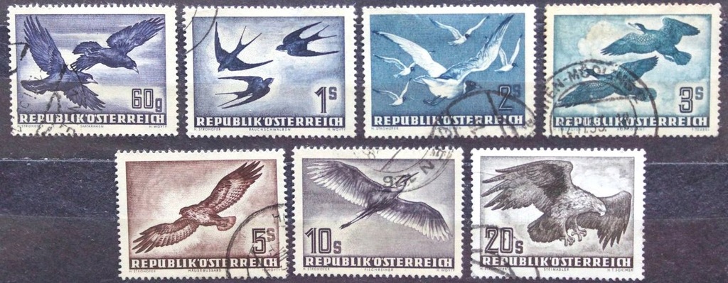 AUSTRIA - 1950-1952 - ZNACZKI LOTNICZE - PTAKI - KOMPLET