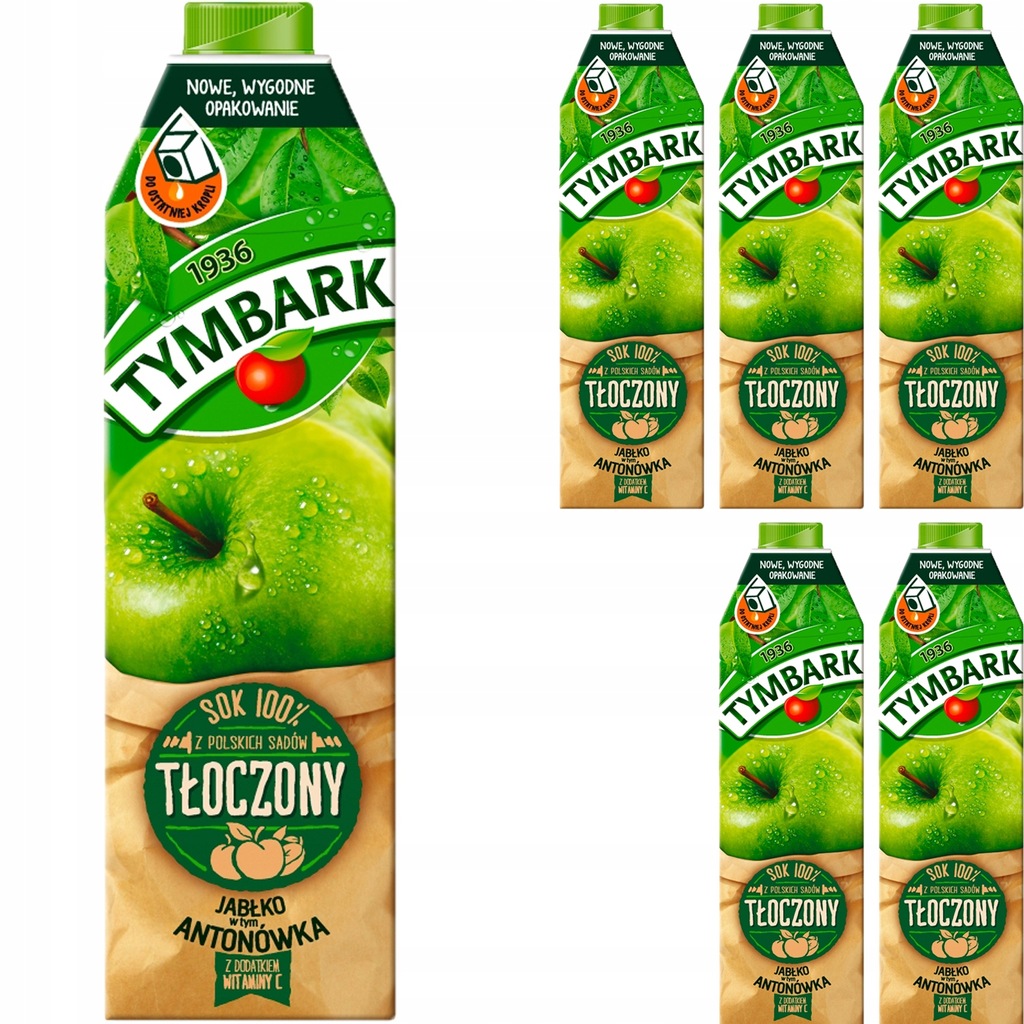 Tymbark Sok 100% Tłoczony z Jabłek Antonówka 6x1l