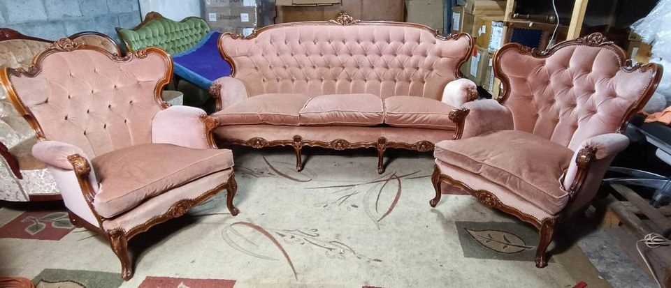 Komplet Ludwikowski Sofa+Dwa Fotele Welur Stylowy