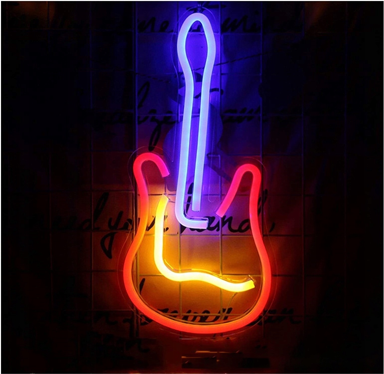 Neon LED Baterie/USB Na ścianę Gitara