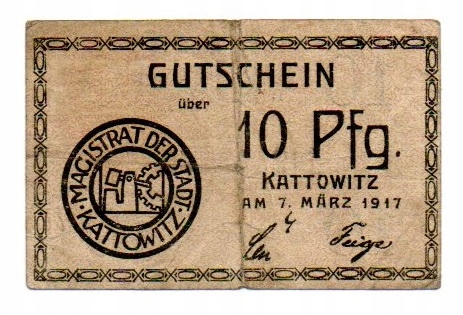 KATOWICE Kattowitz Stadt 10 Pfg 1917