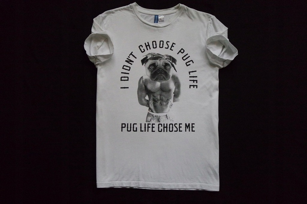 H&M koszulka biała nadruk t-shirt PUG wzór_M/L