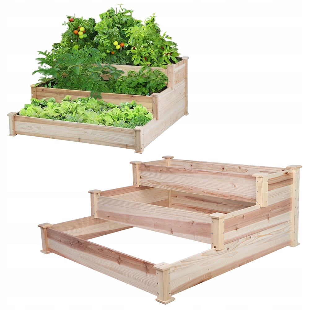 3-warstwowe drewniane łóżko ogrodowe na warzywa