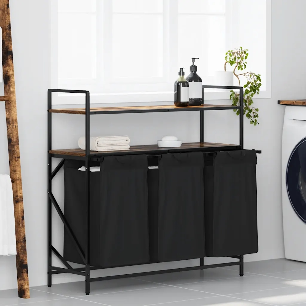 vidaXL Kosz na pranie 3 przegrody z półkami, przydymiony dąb