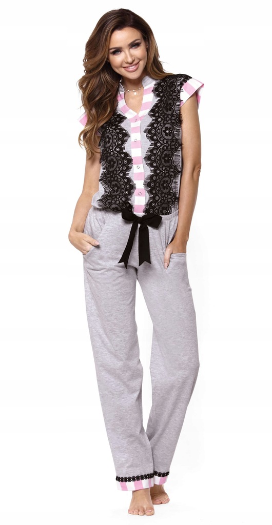 Szara, długa piżama z koronką PIGEON XL