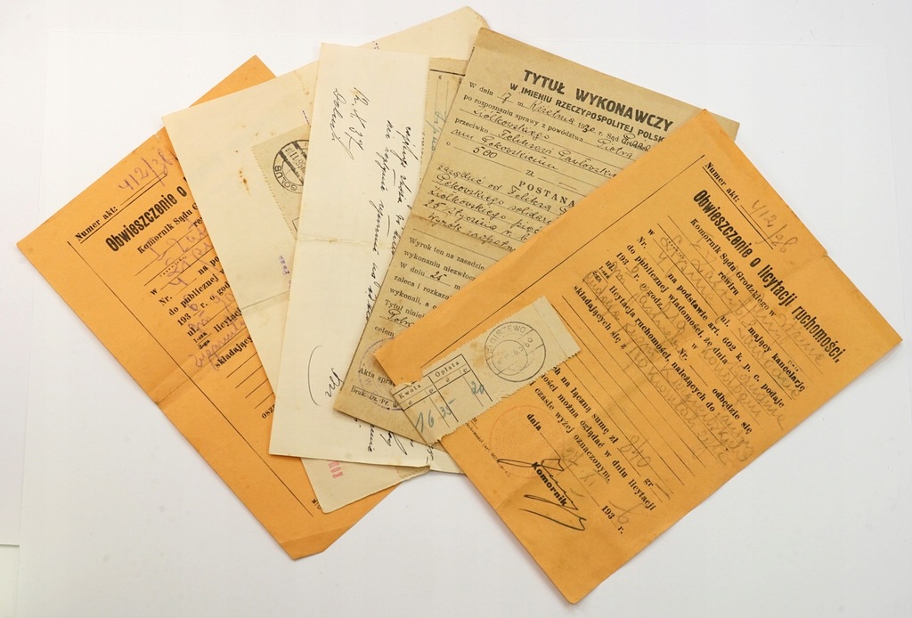 KOMORNIK Lipno zestaw dokumentów x5 1936 rok Licytacja Tytuł wykonawczy