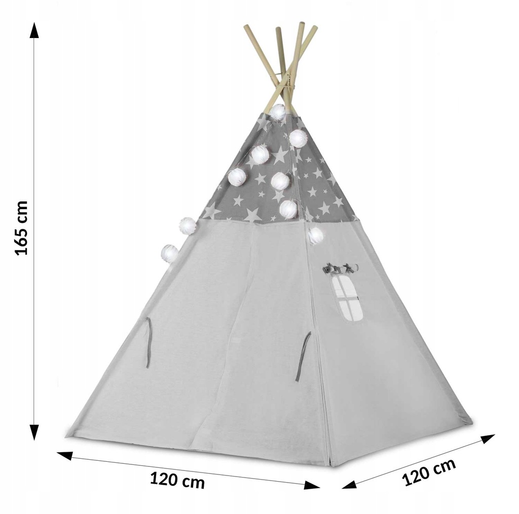 Namiot Tipi z girlandą i światełkami - szary