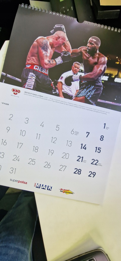 Unikatowy kalendarz bokserski, uzyskany na gali boksu, w 2023 roku!