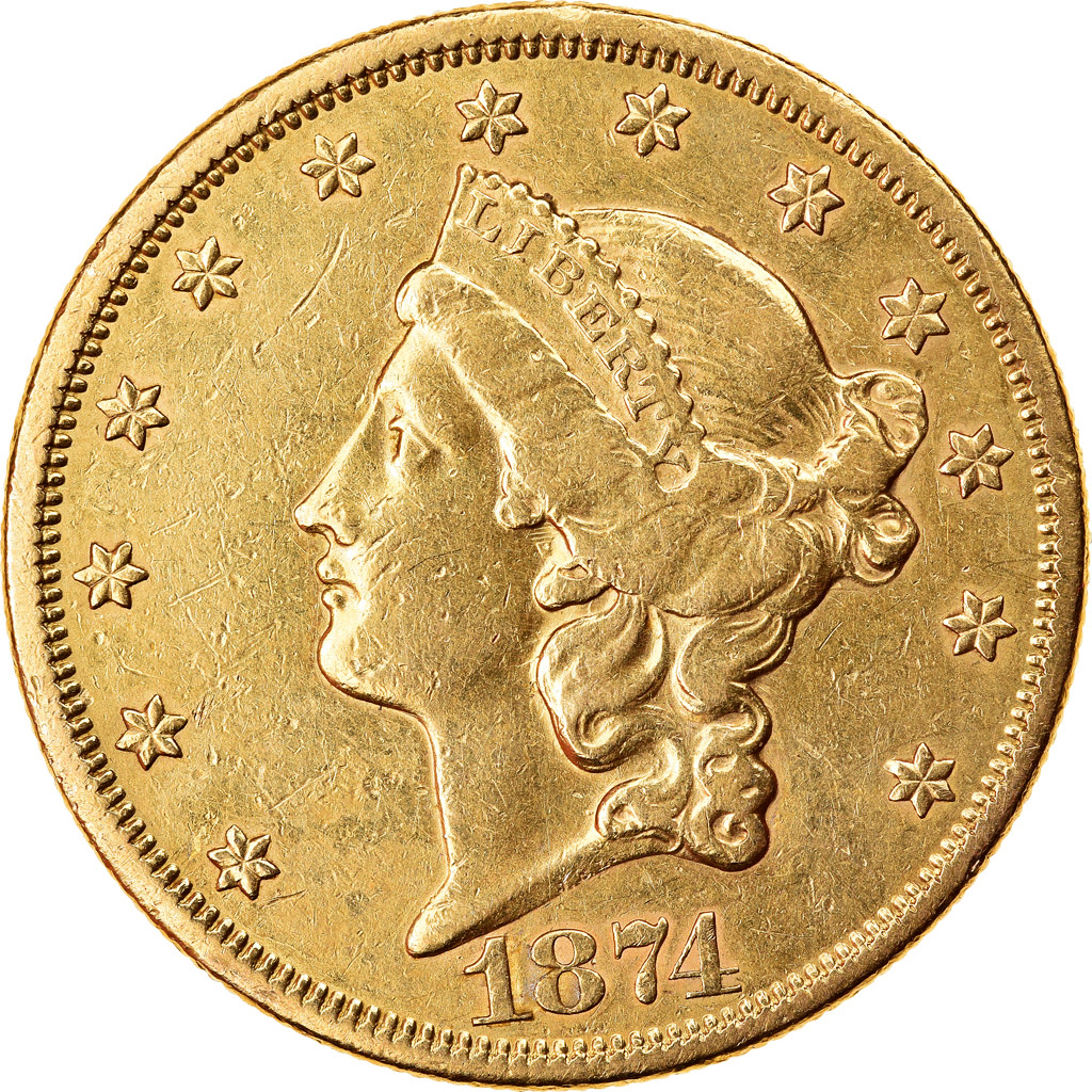 Moneta, USA, Liberty Head, $20, Double Eagle, 1874