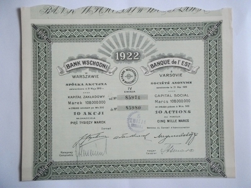 BANK WSCHODNI - IV EM 1922 R