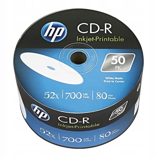 HP CD-R, CRE00070WIP-3, 69301, Printable, 50-pack, 700MB, 52x, 80min., 12cm